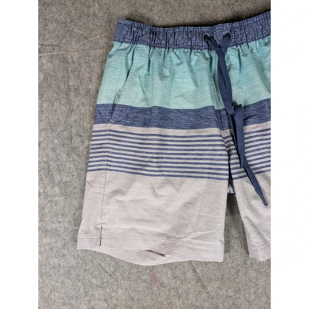 Hurley Mens Striped Board Shorts Blue Grey Elastic Waist Swim Trunks L